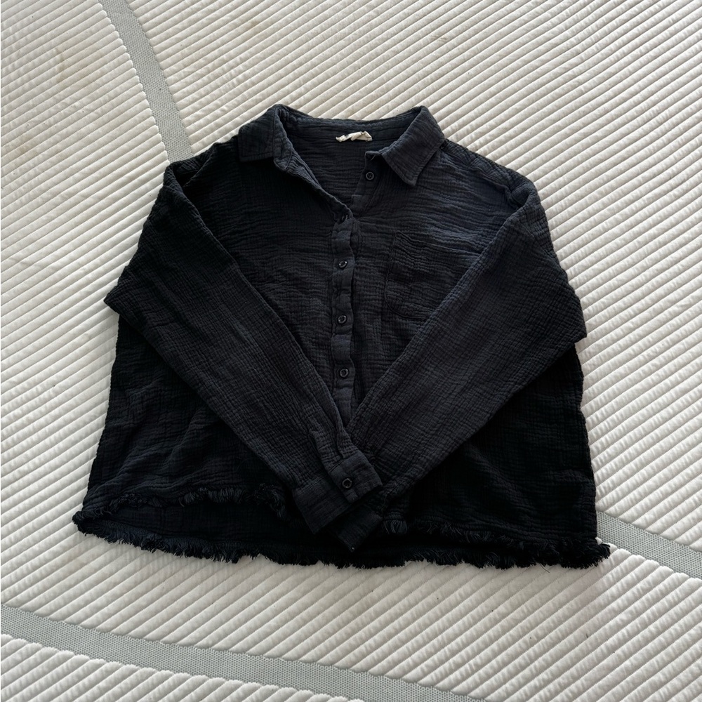 Textured Black Button Down Shirt